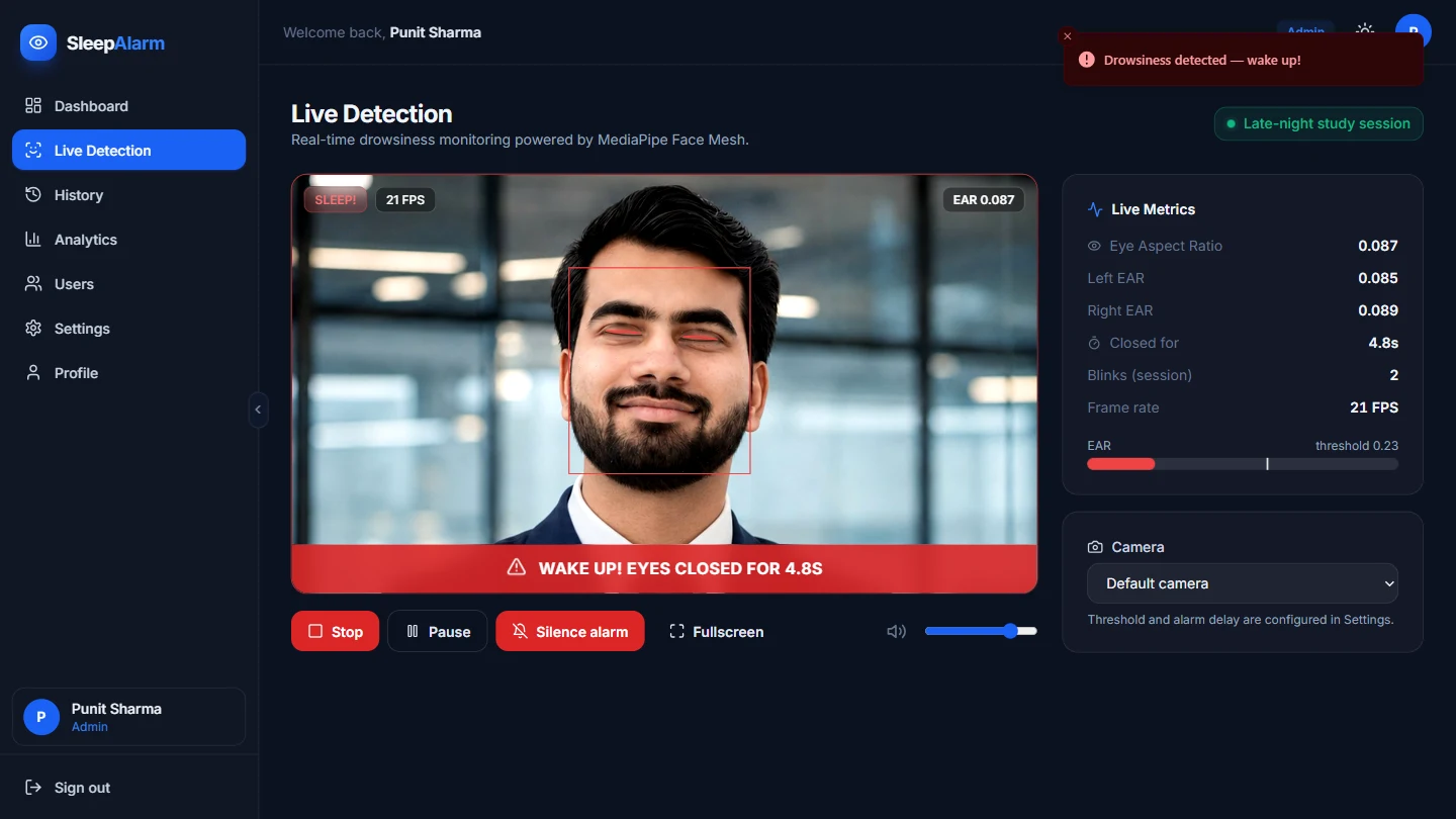 SleepAlarm — drowsiness alarm
